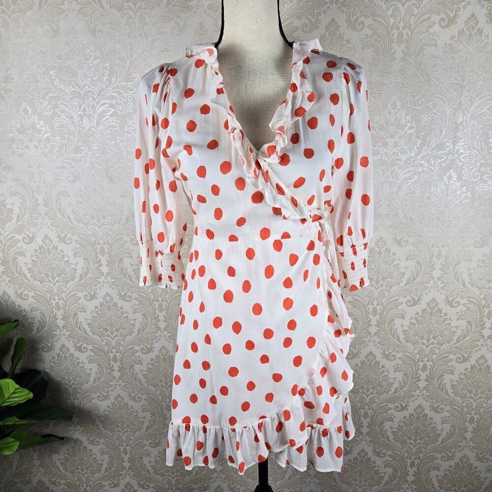 RIXO x Target Size Small Red Polka Dot Wrap Dress Ruffle Accents Puff Sleeve NWT